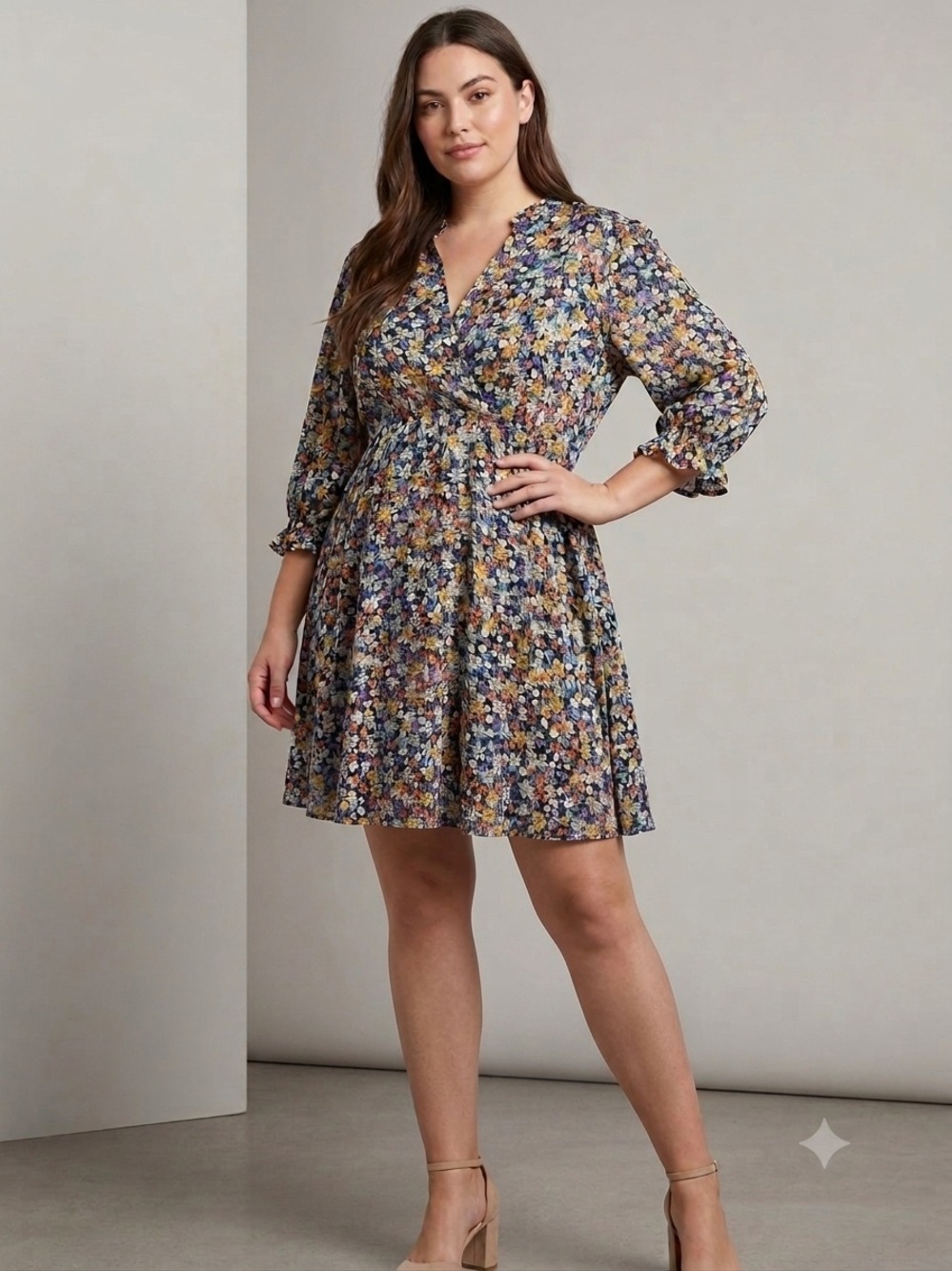 Umgee Floral Mini Dress in Navy, Yellow & White